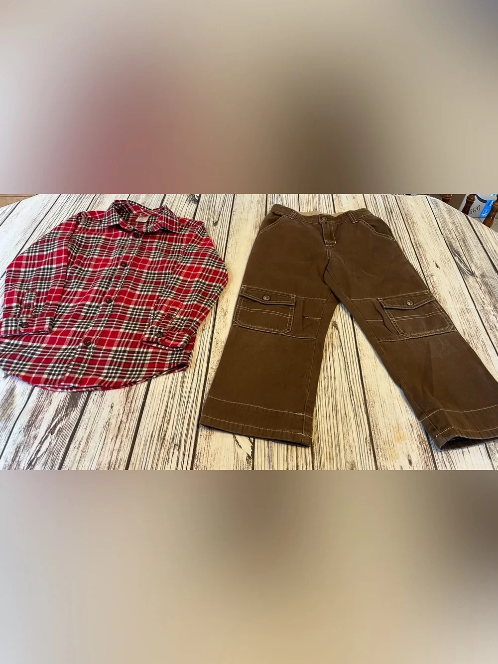 Gymboree Fall Winter Set Outfit Plaid Flannel Shirt & Cargo Pants Boy’s 5T